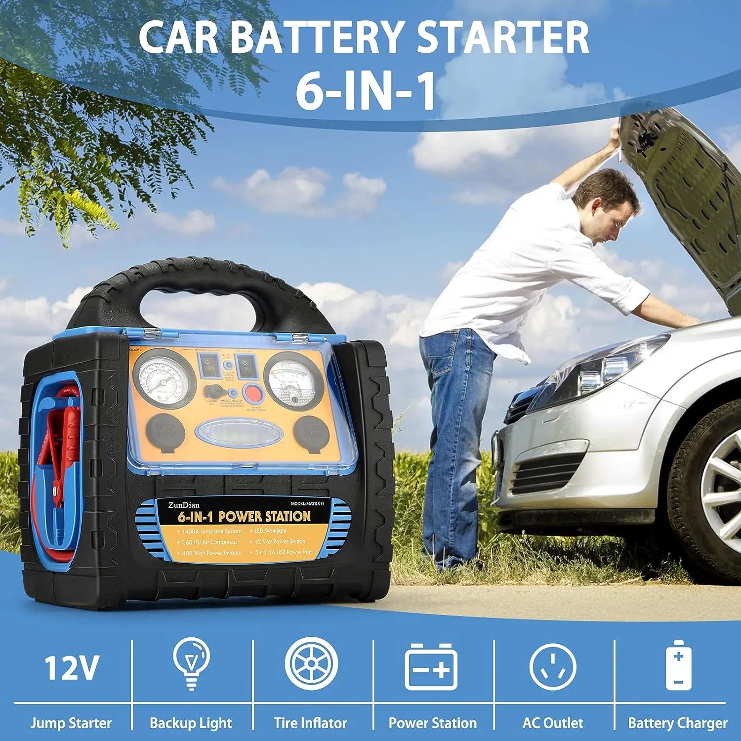 ZunDian 1800 AMP Car Jump Starter